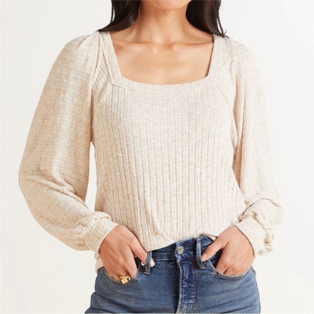 Michael Stars Polly Square Neck Knit Top Oatmeal/Cream Size XS